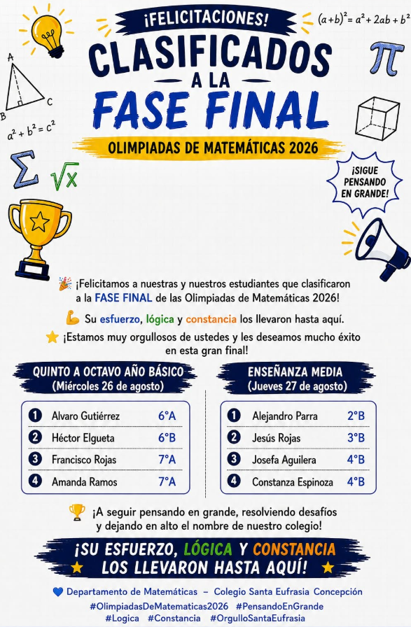 Olimpiadas de matemáticas: ¡Felicitaciones a nuestros clasificados a la fase final!